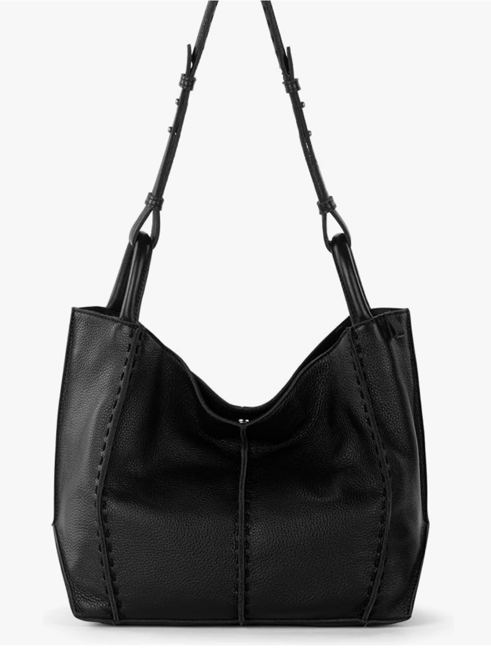 The Sak Los Feliz Black Leather Medium Slouchy Tote Shoulder Bag